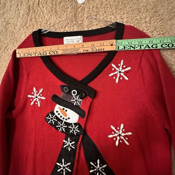 Mandal Bay Womans L Snowman Cardigan Red Christmas Sweater Holiday Frosty Ugly - Picture 11 of 12